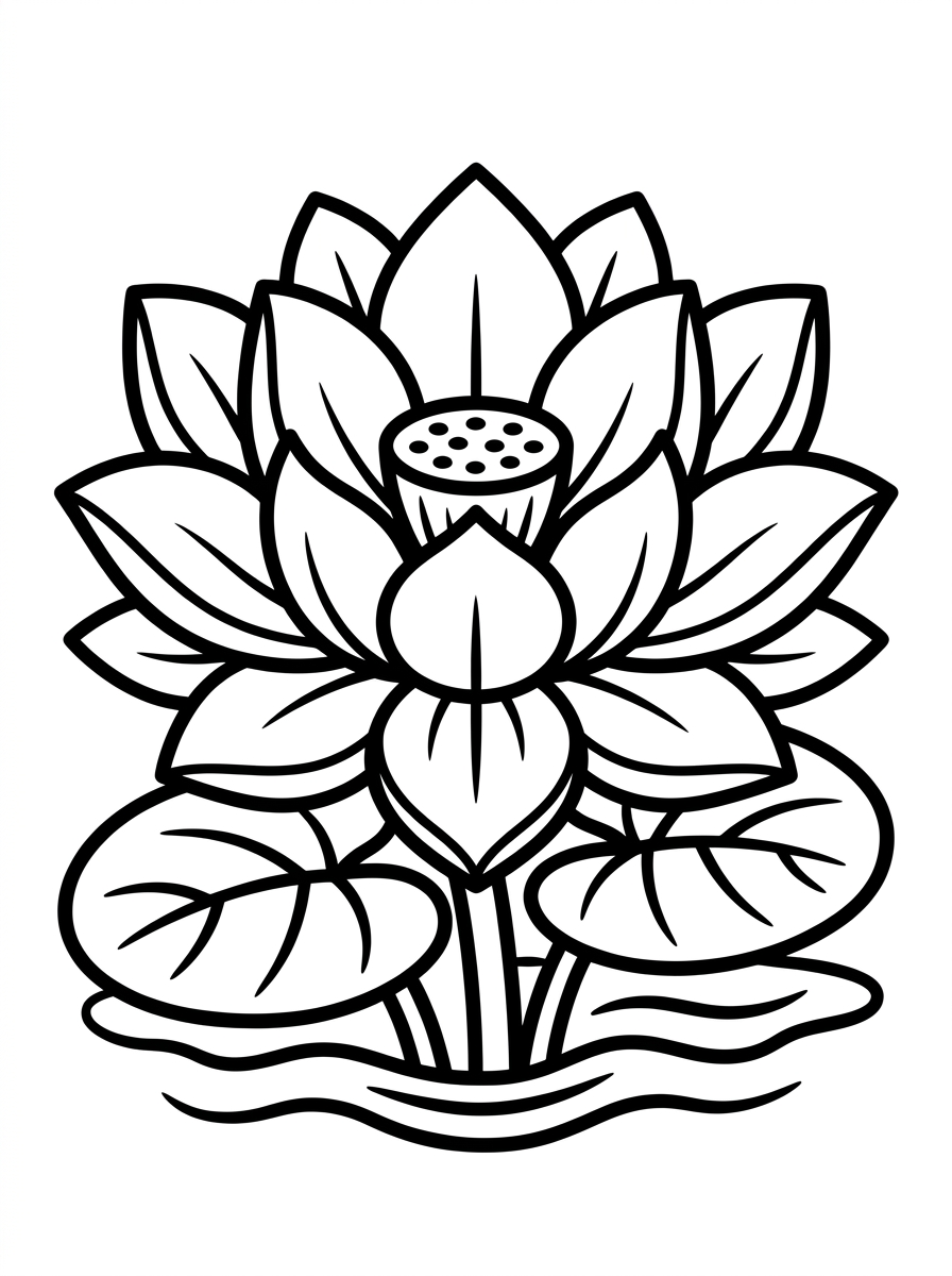 Blooming National Lotus Outline